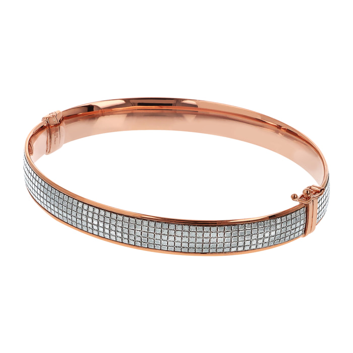 Bracciale Rigido Large in Argento 925 placcato Oro Rosa 18Kt con Pavé in Cubic Zirconia Bianche