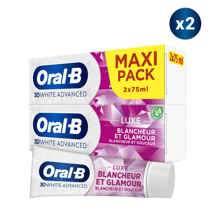 2x2 Dentifrices Oral-B 3D White Luxe Glamor White 75 ml
