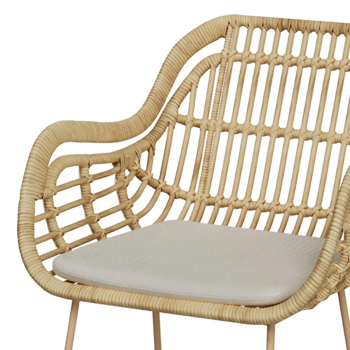 Chaise de bar en rotin, coussin en tissu et pieds en métal beige 71 cm - Chiloé
