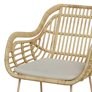 Chaise de bar en rotin, coussin en tissu et pieds en métal beige 71 cm - Chiloé