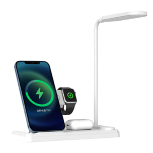 Caricabatterie wireless 4 in 1: caricabatterie wireless Qi, caricabatterie wireless per auricolari, caricabatterie Apple Watch e lampada a led.