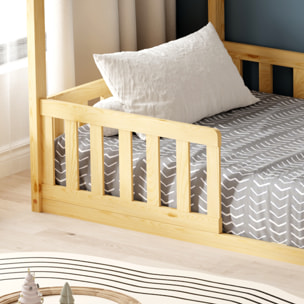 Lit Cabane Nid enchanté 90 x 190 cm, Couleur Bois, Bois de Pin naturel, Barrières latérales de sécurité, Favorise l'imagination