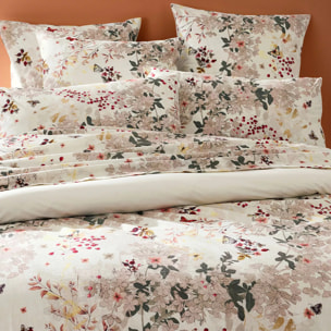 Drap plat percale de coton lavé 115 g/m² imprimé beige bordeaux Vintage flowers cranberry