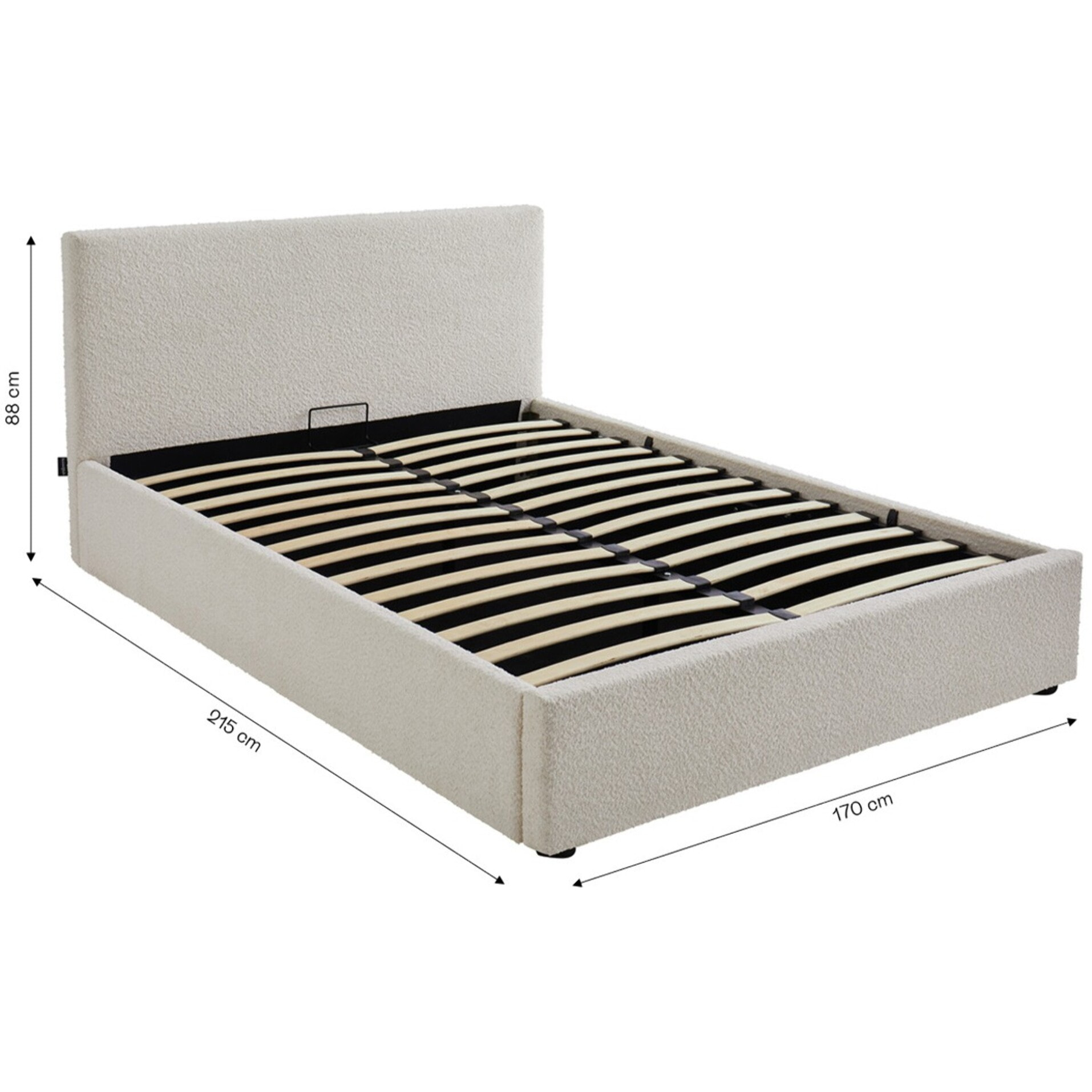 Lit coffre avec tête de lit en tissu bouclé - TINA