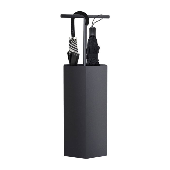 Ohm - Portaombrelli di Design 25x72x22 cm con Feritoia di Svuotamento acqua in Metallo Nero
