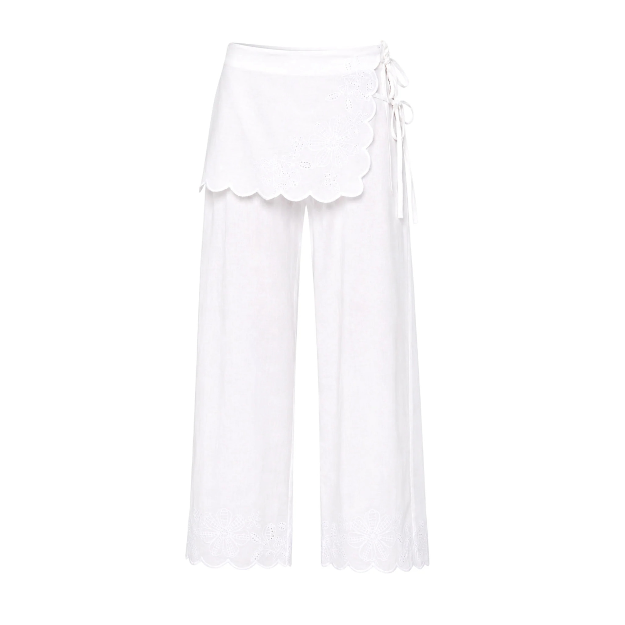 Pantalones anchos con bordados de mujer