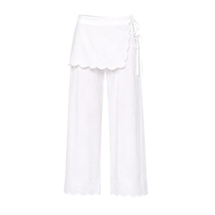 Pantalones anchos con bordados de mujer