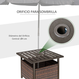 Mesa de Comedor Exterior de Ratán Orificio para Parasol 55,5x55,5x46cm Marrón