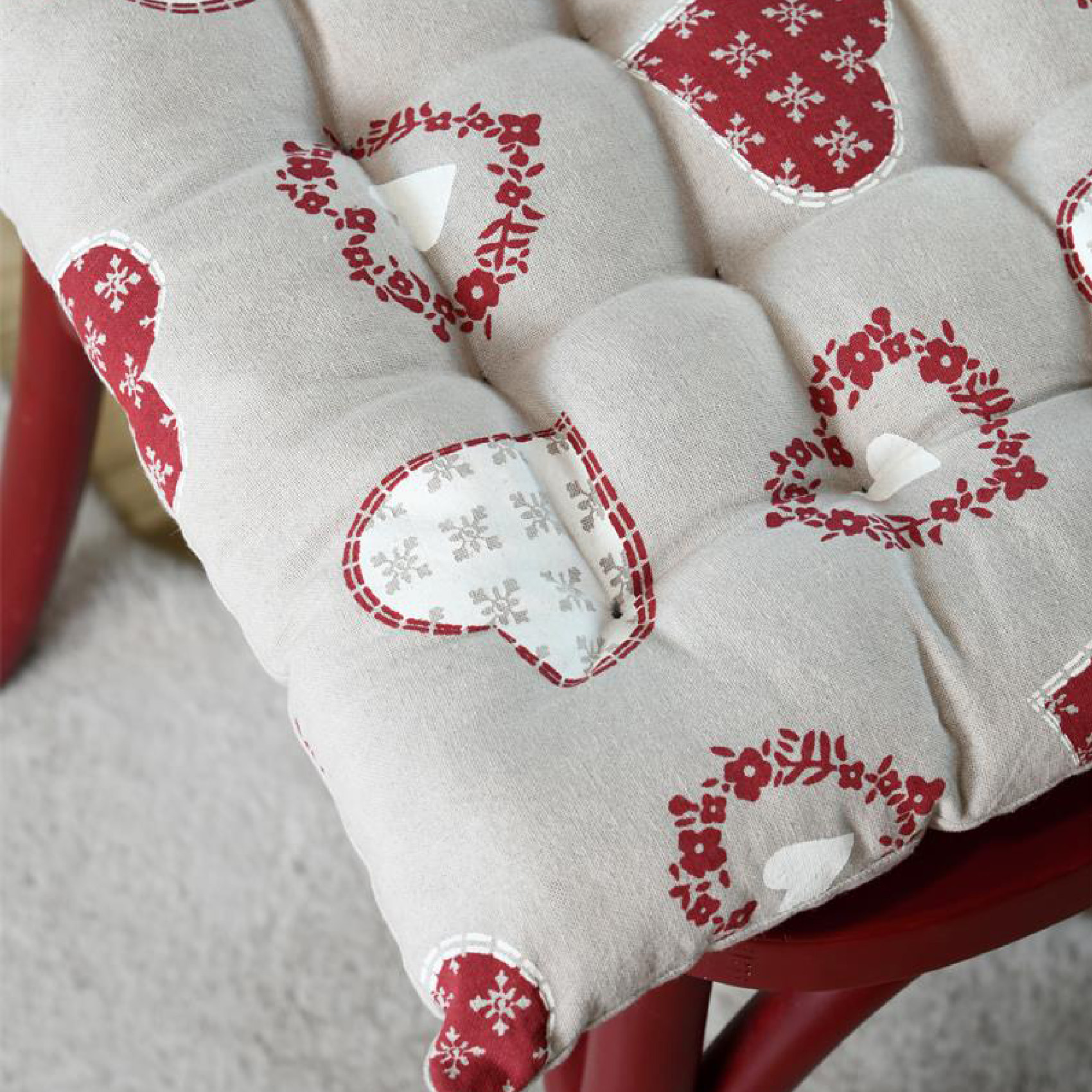 Galette de chaise coeurs esprit chalet en coton - Taupe