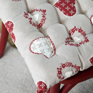 Galette de chaise coeurs esprit chalet en coton - Taupe