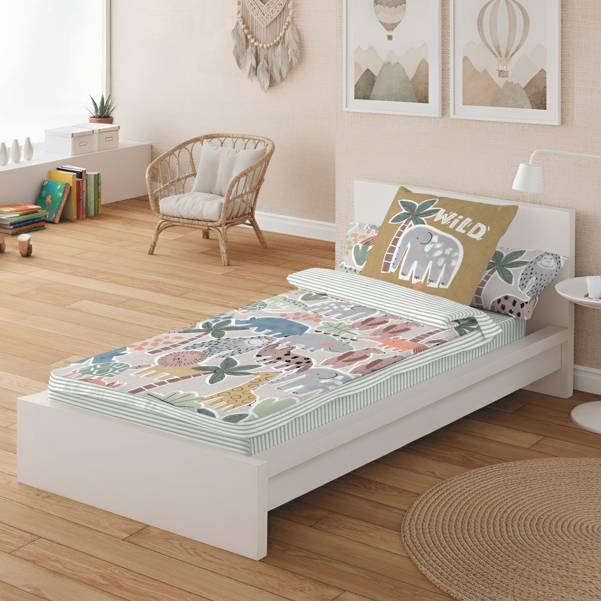 Saco Nórdico Estampado - Infantil - 100% Algodón - Sin relleno - Incluye 1 Funda de Almohada - Manila