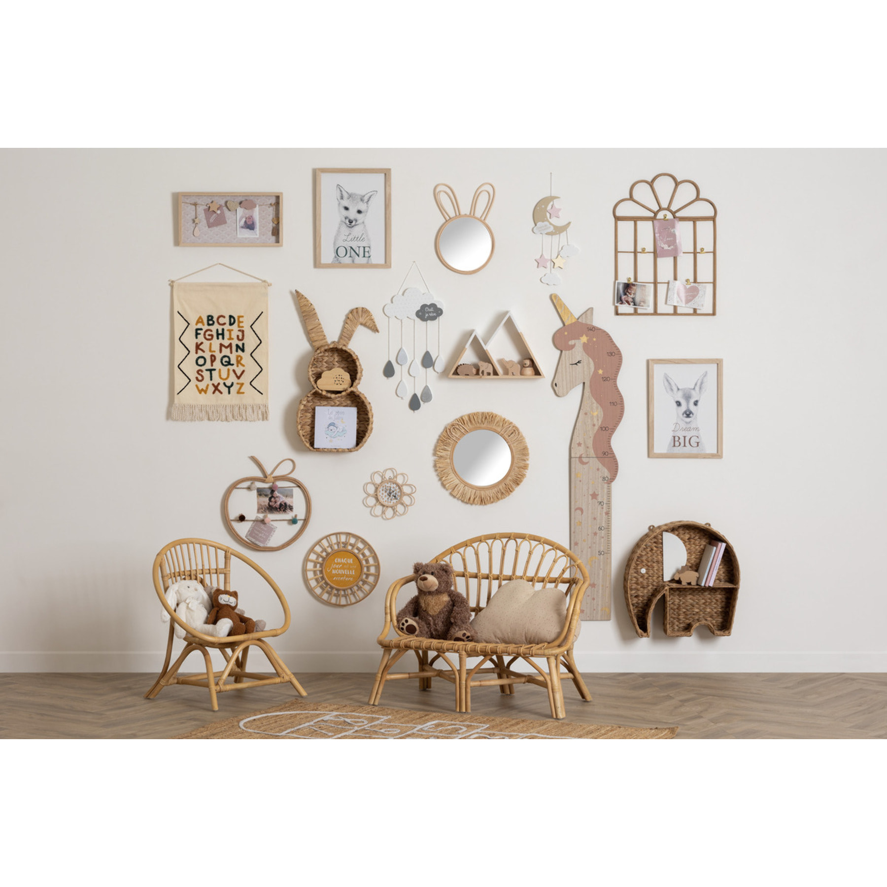 Miroir enfant "Lion" - raffia D38 cm