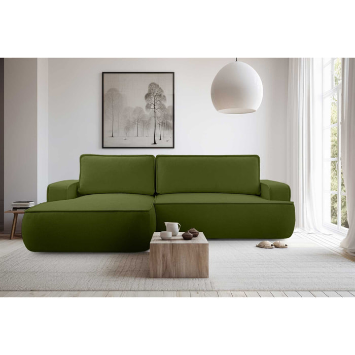 Nessino - canapé d'angle gauche 4 places - convertible avec coffre - en tissu texturé - Vert