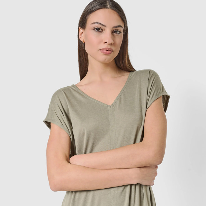 Vestido largo viscosa verde cacería