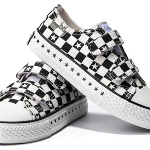 Zapatillas Básicas Unisex de Lona Estampado de Cuadros Blanco / Negro