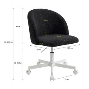 Silla de escritorio tapizada en borreguito negro 76-89,5 cm Candy Negro