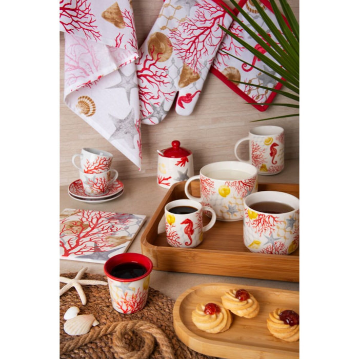 Set 6 Bicchierini Caffè Excelsa – Coral, New Bone China Rosso