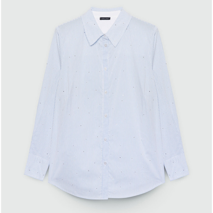 Fiorella Rubino - Camicia a righe con strass - Azzurro