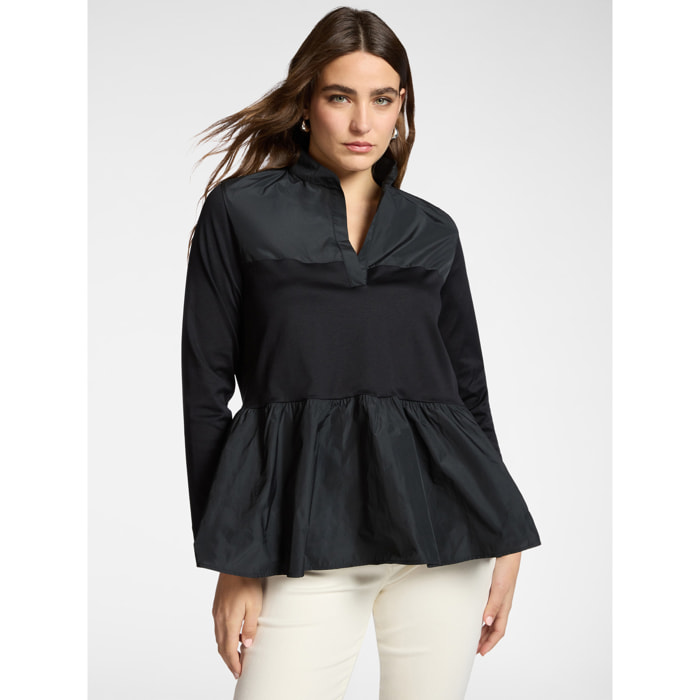 Elena Mirò - T-shirt con volant al fondo - Nero