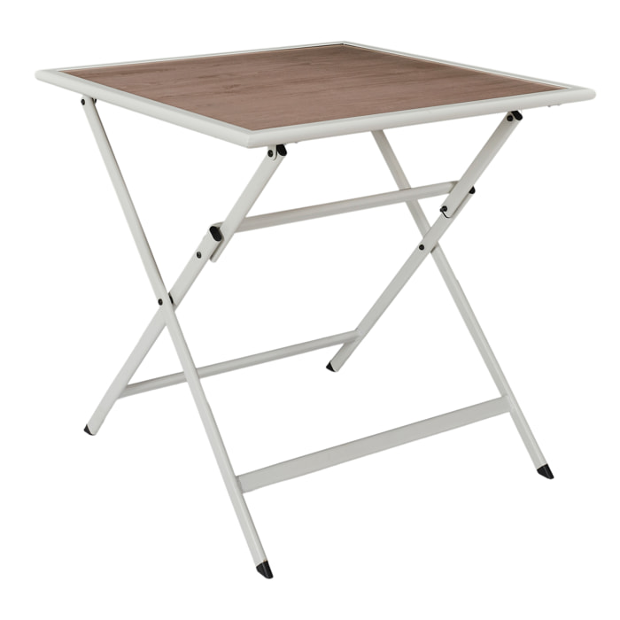 Table Metal Blanc Effet Bois Barcelone 70x70 M1