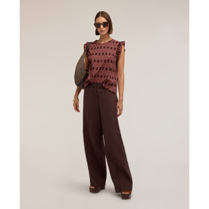 Motivi - Blusa in voile di cotone con stampa e volant - Bordeaux
