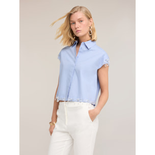 Motivi - Camicia boxy in popeline con pietre - Azzurro