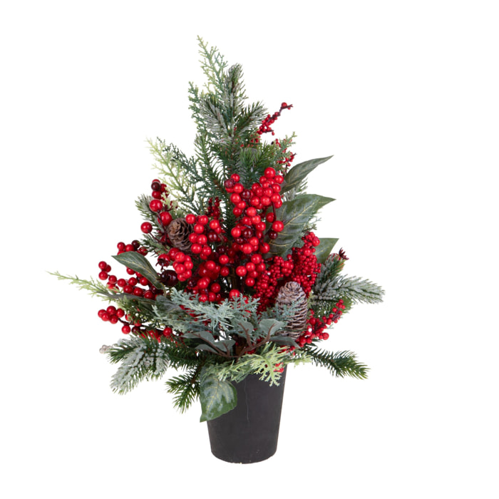 Abete con bacche e pino brinato con vaso - Pezzi 2 - ROSSO - Bianchi Dino SpA