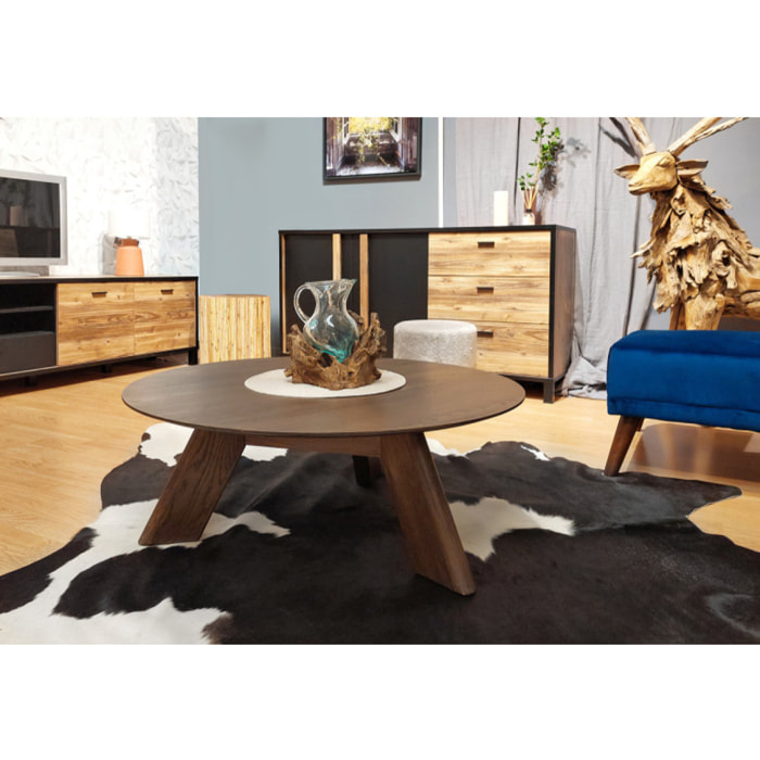 Table basse ronde en bois marron ou noir diam. 90cm - ANGEL