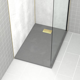Receveur de douche Gris Effet Pierre 80x120 cm et Grille décor Linéaire Or Doré Brossé
