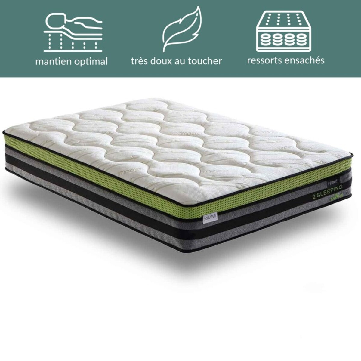 Matelas Bi-Confort | 2 côtés : souple & ferme | Mémoire de forme & ressorts | 29 cm