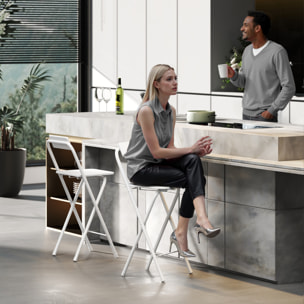 Juego de 2 Taburetes de Bar Plegables Taburetes Altos de Cocina con Respaldo Reposapiés y Marco de Acero para Comedor Mostrador Blanco