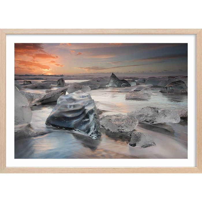 Affiche paysage Lagon glace Affiche + cadre en bois - Chêne