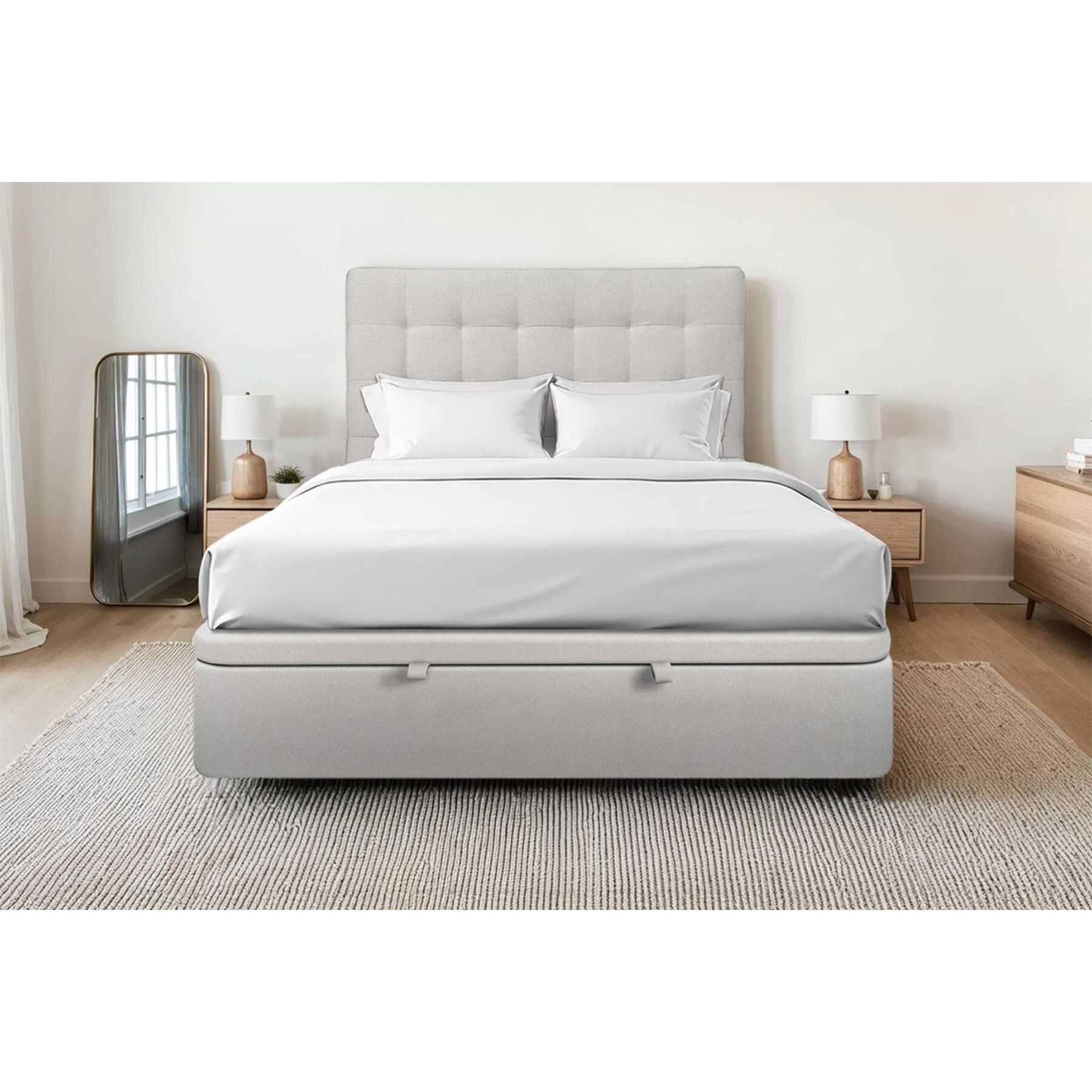 Lit coffre avec tête de lit capitonnée Velours