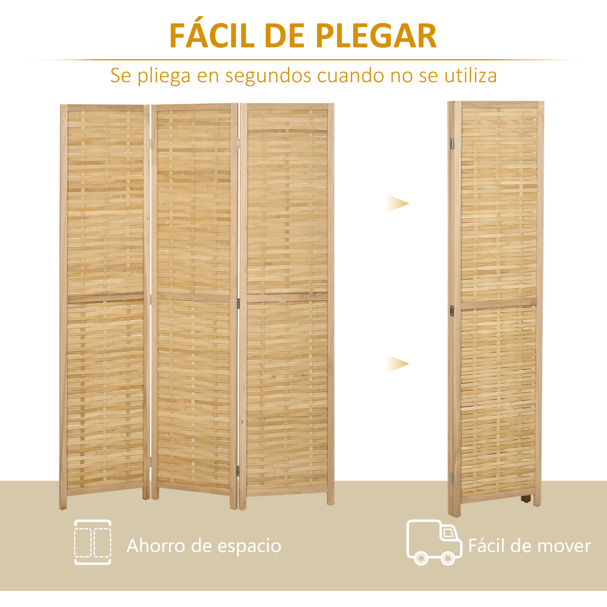 Biombo de 3 Paneles Divisor de Habitación Plegable 120x1,8x170 cm Separador de Ambientes con Patrón de Tejido de Bambú Estilo Rústico para Oficina Dormitorio Salón Natural