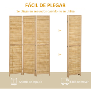 Biombo de 3 Paneles Divisor de Habitación Plegable 120x1,8x170 cm Separador de Ambientes con Patrón de Tejido de Bambú Estilo Rústico para Oficina Dormitorio Salón Natural