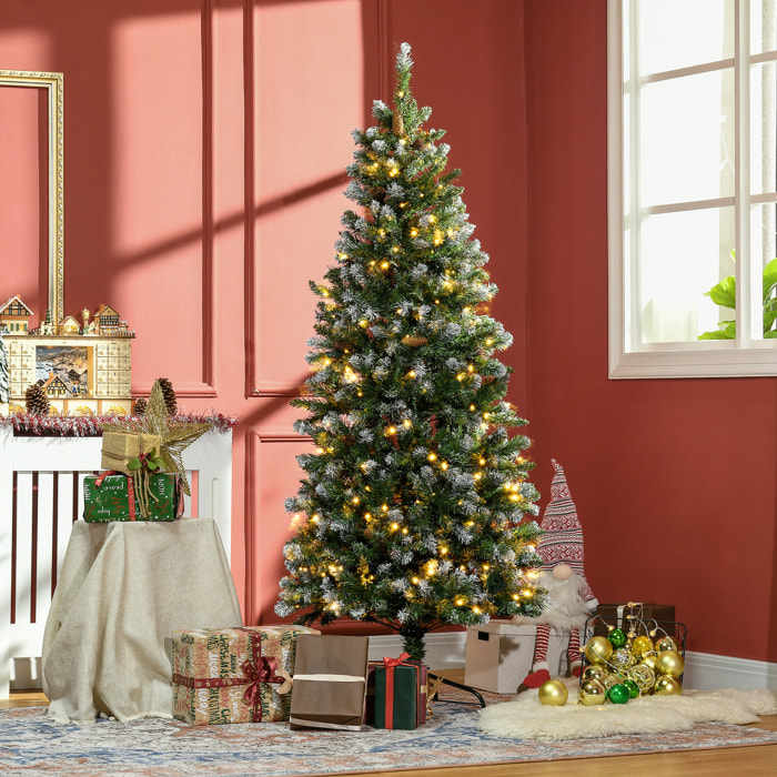 Sapin de Noël artificiel lumineux LED x 250 blanc chaud 30 pommes de pin H. 180 cm 703 branches vert effet neige