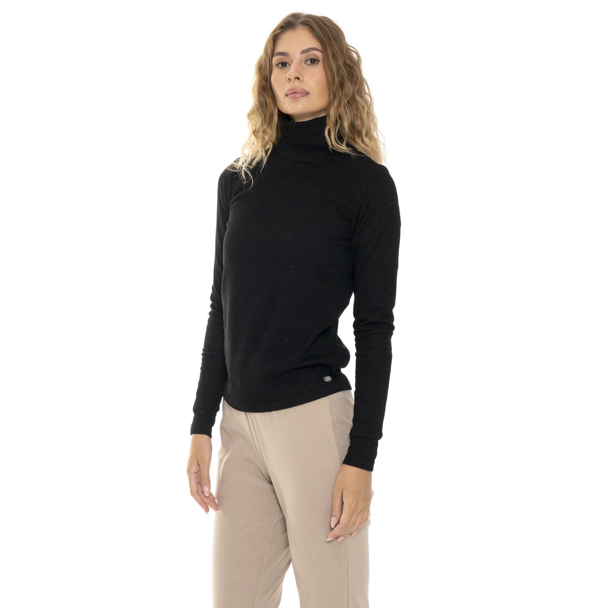 Camiseta de mujer con cuello alto y manga larga acanalada 'Pearl'