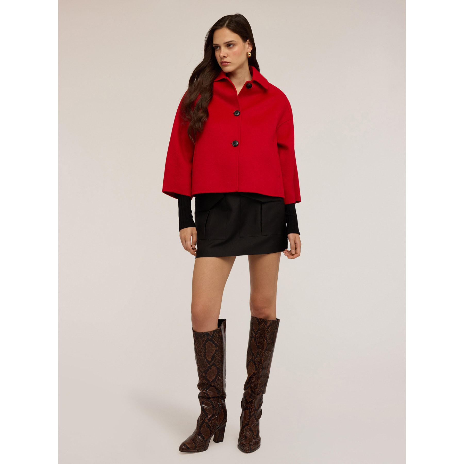 Motivi - Cappa corta in panno misto lana - Rosso