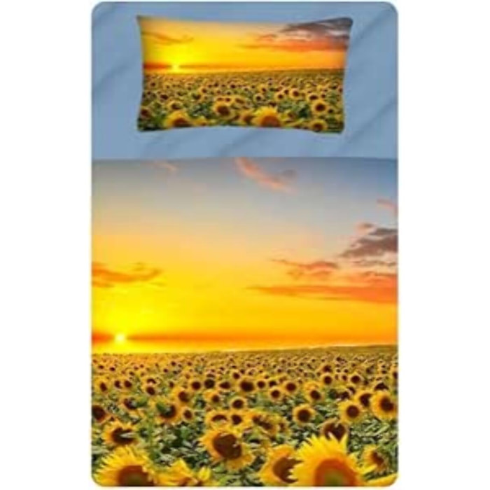 INTRECCI Set Lenzuola Una Piazza e Mezza in Cotone, Stampa Alta Qualità, Lenzuolo Sotto + Lenzuolo Sopra + 1 Federa, Comfort, per Pelli Sensibili, non Stringe in Lavatrice. Fantasia: Sunflowers