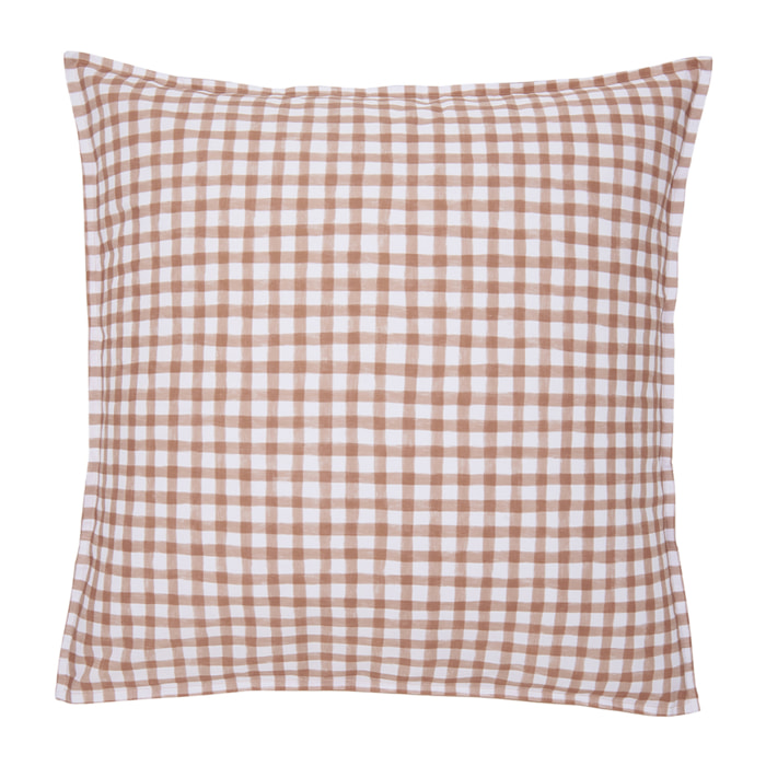 Taie d'oreiller imprimée en percale de coton, Made in France, VICHY , Beige Dune