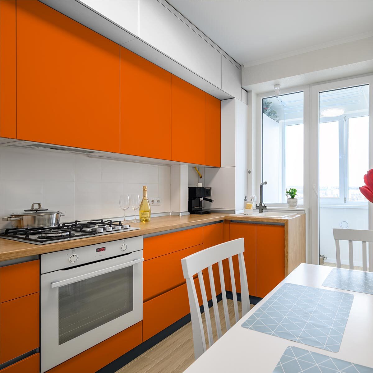 Rouleau adhésif décoratif Vinyle au Mètre - Orange - Sticker Lavable Imperméable Mur Cuisine Meubles