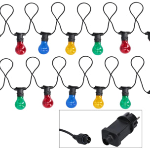 Catena da 5M con 10 lampadine in vetro a luce multicolor alimentazione fissa per uso esterno
