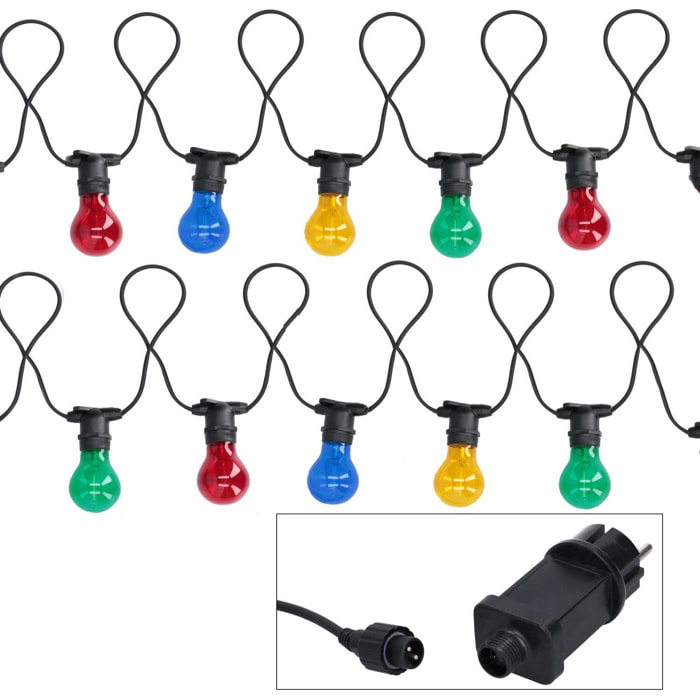 Catena da 5M con 10 lampadine in vetro a luce multicolor alimentazione fissa per uso esterno