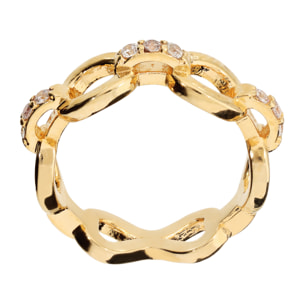 Anello a Fascia placcato Oro Giallo 18Kt con Maglie Ovali e Pavé di Cubic Zirconia