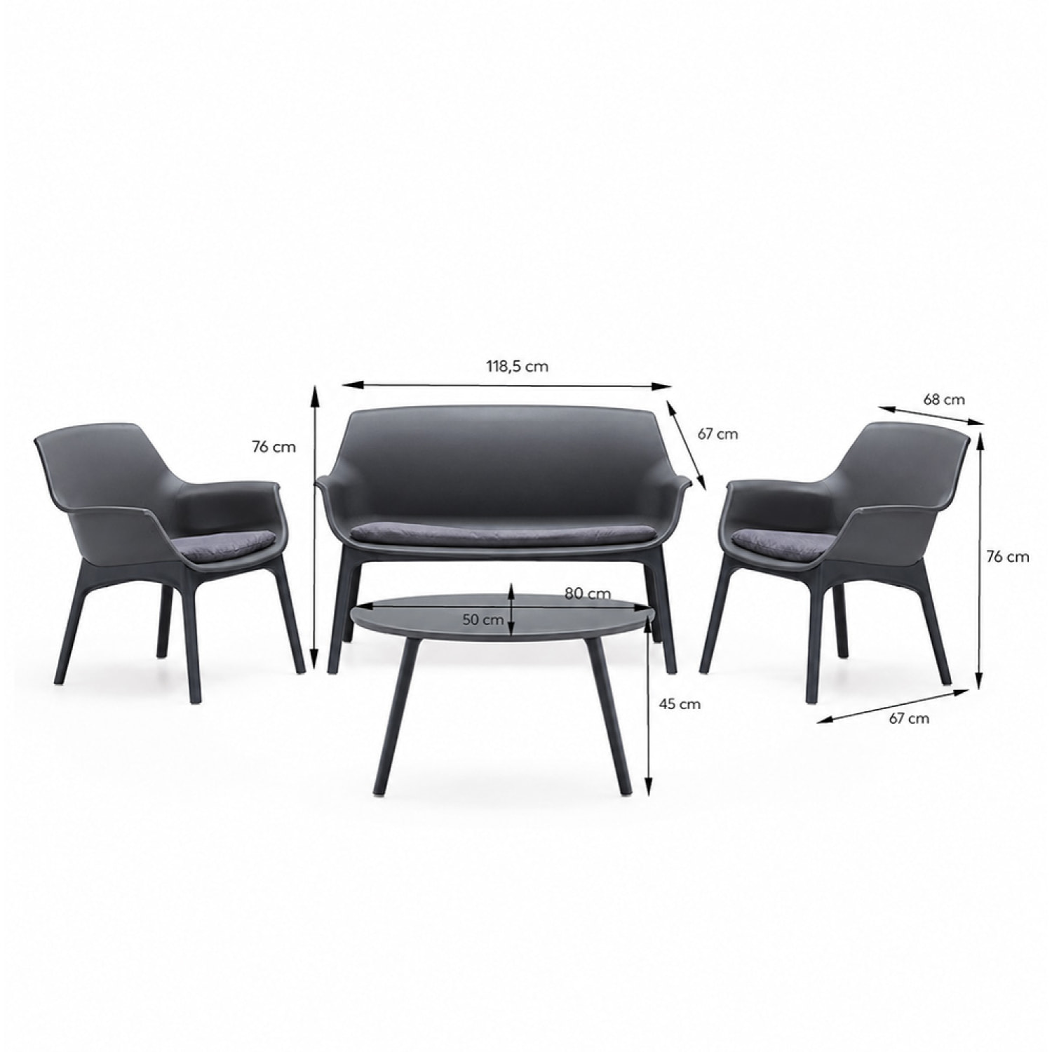 Salon de jardin 4 places gris anthracite avec table basse BUCA
