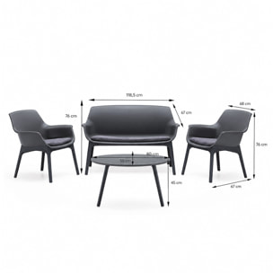 Salon de jardin 4 places gris anthracite avec table basse BUCA