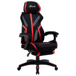 Vinsetto Silla Gaming con Reposapiés Retráctil Silla de Oficina Giratoria Reclinable con Reposacabezas y Altura Ajustable 65x65x119-129 cm Negro y Rojo