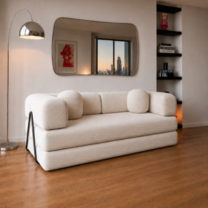 Canapé compressé convertible modulable 3 places en velours côtelé beige DEAN