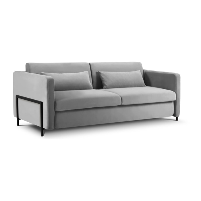 Canapé convertible "Yanis" 3 places en velours gris