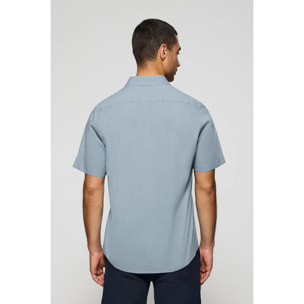Camisa azul celeste de manga corta de lino y algodón con bordado Rigby Go